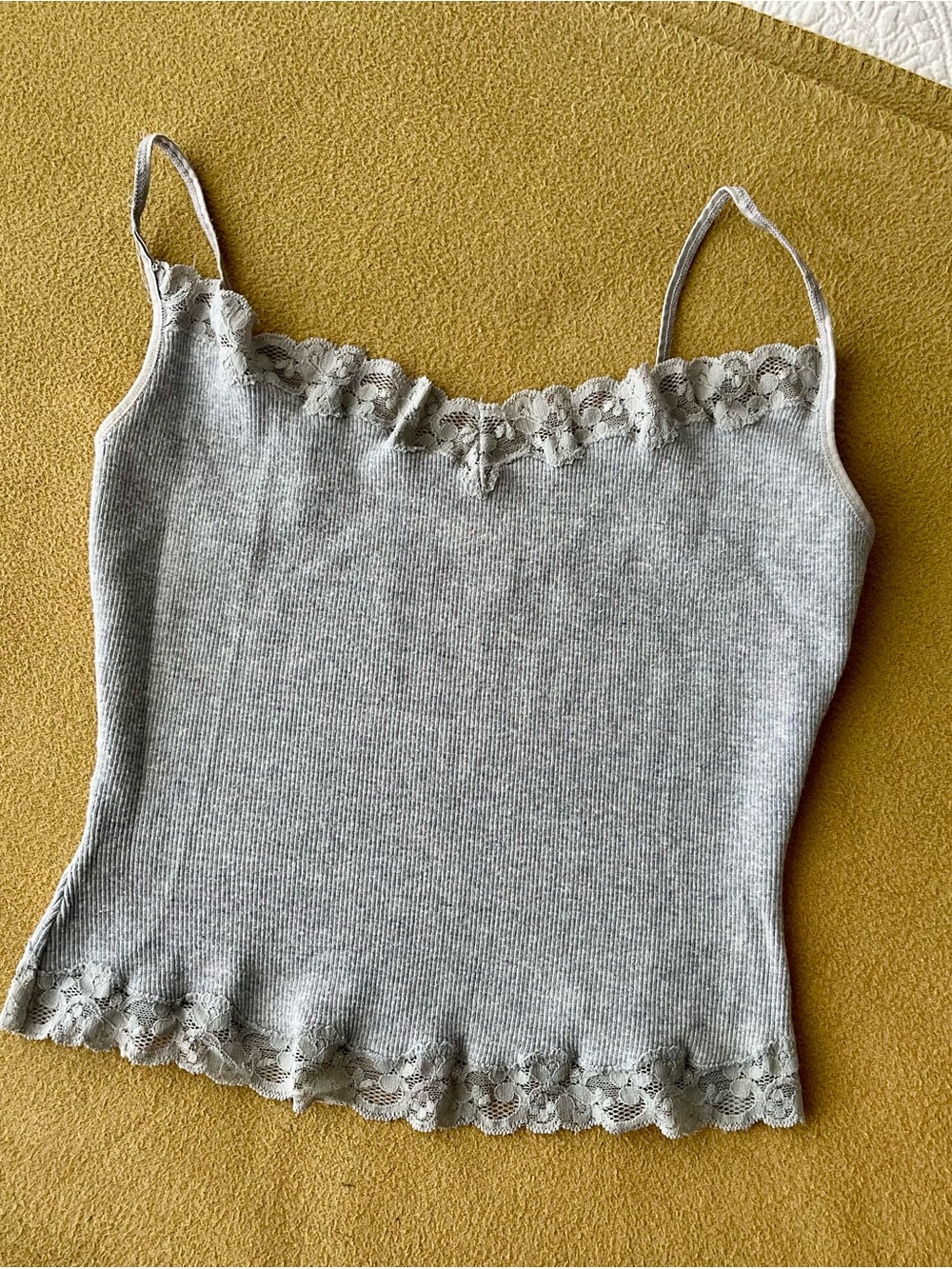 Lace-Trim Ribbed Cami Tank Top - Light Gray Vintage DKNY